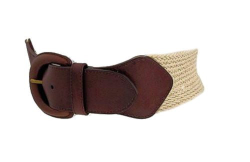 Lauren by Ralph Lauren 3" Leather & Cotton Womens Belt Wheat/Lauren Tan NWT XL