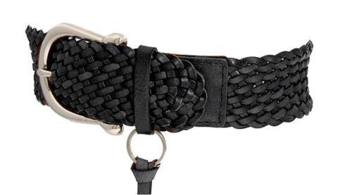 MICHAEL Michael Kors 2 Braid Leather Weave Womens 2" Belt Blk Slv Large 553633