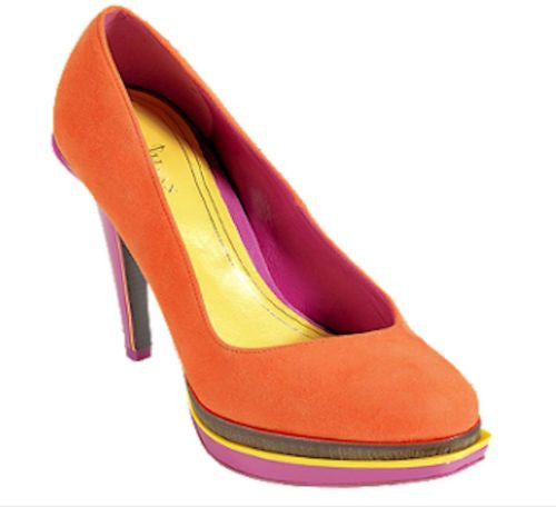 Cole Haan Chelsea Double Platform Pump Leather Womens Heel Orange Suede/Pink 7-9