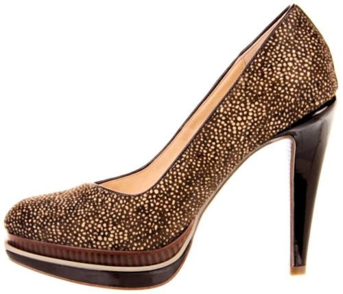 Cole Haan Chelsea Double Platform Pump Calfhair Leather Womens Heel Chestnut