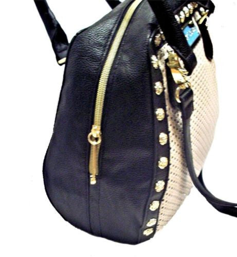 Betsey Johnson Tuxedo Park Mini Dome Satchel Perforated Tote Bag Black or Bone