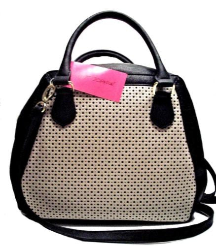 Betsey Johnson Tuxedo Park Mini Dome Satchel Perforated Tote Bag Black or Bone