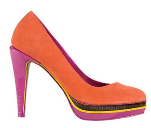 Cole Haan Chelsea Double Platform Pump Leather Womens Heel Orange Suede/Pink 7-9