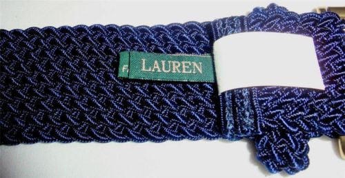 Lauren Ralph Lauren 2" Cotton Cord Womens Belt with Leather Tabs Navy Blue Small