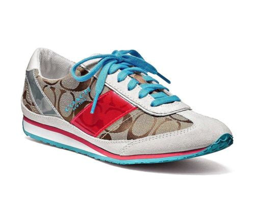 COACH MAE 12C Signature Fashion Sneaker Canvas Leather A1694 Khaki Hibiscus 7-10