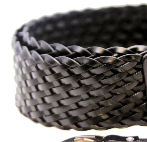 MICHAEL Michael Kors 2 Braid Leather Weave Womens 2" Belt Blk Slv Large 553633