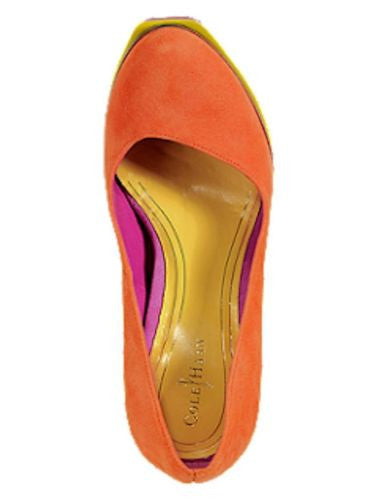 Cole Haan Chelsea Double Platform Pump Leather Womens Heel Orange Suede/Pink 7-9