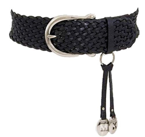 MICHAEL Michael Kors 2 Braid Leather Weave Womens 2" Belt Blk Slv Large 553633