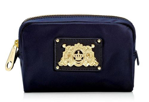 Juicy Couture Nylon EZ Cosmetic Case Zipper Large Makeup Dome Bag Malibu or Navy