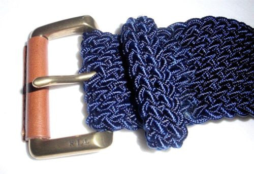 Lauren Ralph Lauren 2" Cotton Cord Womens Belt with Leather Tabs Navy Blue Small