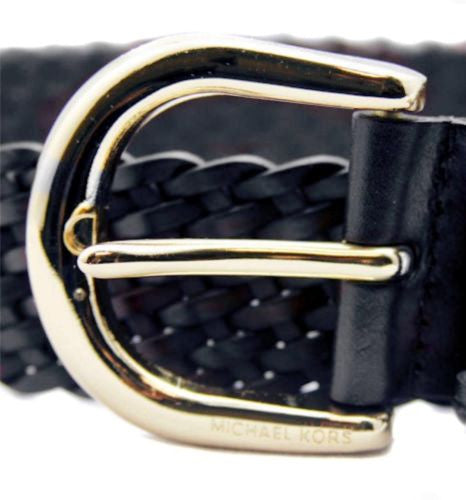 MICHAEL Michael Kors Braided Leather Logo Charm Womens 1 3/4" Belt Black S-M-L