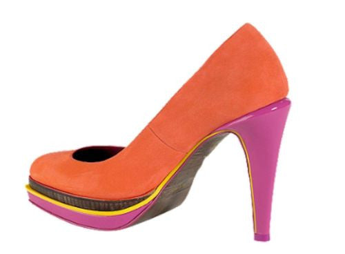 Cole Haan Chelsea Double Platform Pump Leather Womens Heel Orange Suede/Pink 7-9