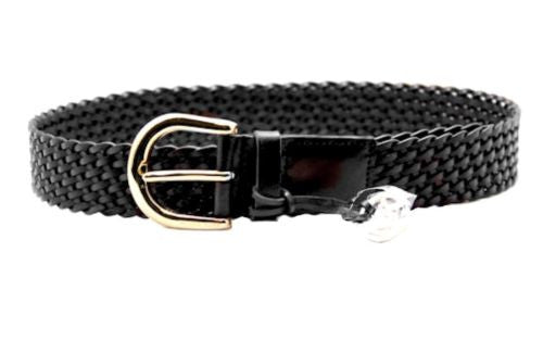 MICHAEL Michael Kors Braided Leather Logo Charm Womens 1 3/4" Belt Black S-M-L