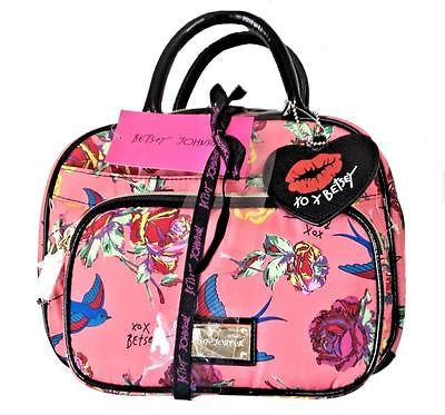 Betsey Johnson Birds Flying High 2 PC Set Weekender Cosmetic Case Makeup Bag NWT