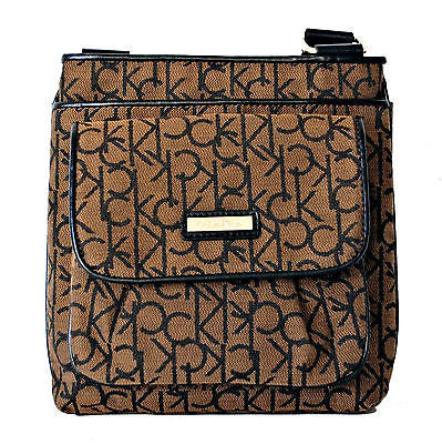 CALVIN KLEIN HUDSON CK Monogram Jacquard 4 Pocket Cross Body Bag Br/Cho/Blk NWT