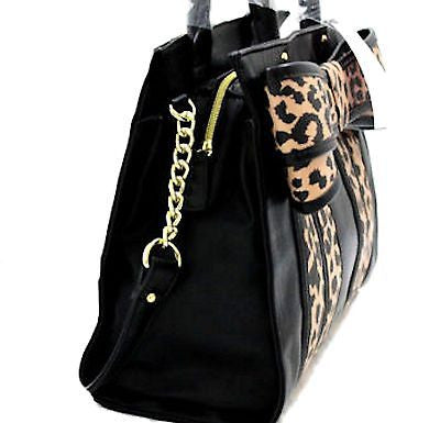 Betsey Johnson BOW-TASTIC Satchel Cheetah Animal Convertible Multifunction Tote