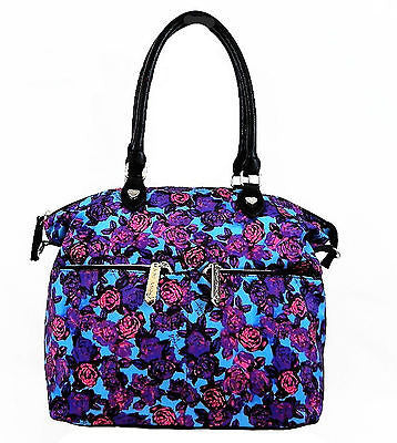 Betsey Johnson 2 Zip Tote Midnight Express Blue Satchel Shoulder Bag 12x12x6 NWT