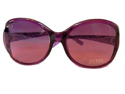 GUESS GUF 214 PUR-58 Womens Oval Logo Sunglasses Purple Silver Open Temple