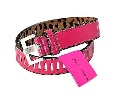 Betsey Johnson Scalloped Leopard Magenta XOX Adjustable Silver Belt Women M