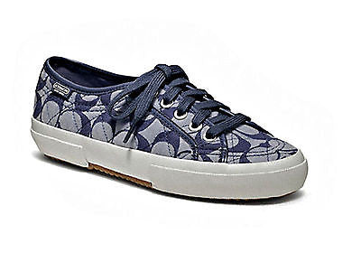 COACH KALYN Womens 12CM Signature Quilted Heart Canvas Fashion Sneaker Navy Blue