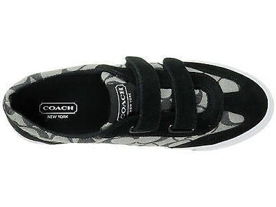 COACH PRIYA Womens 12CM Signature Denim Pigment Suede Fashion Sneakers Blk/Wht