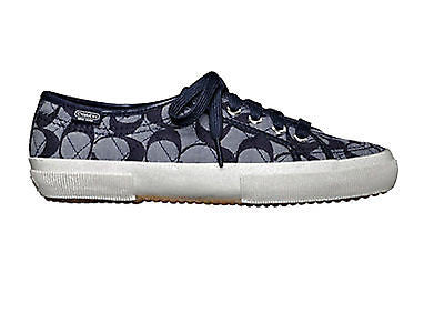 COACH KALYN Womens 12CM Signature Quilted Heart Canvas Fashion Sneaker Navy Blue