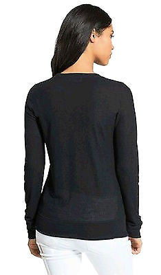 MICHAEL KORS Scoop Neck Tee Shirt Ecru Casual L/S Womens Pullover Knit Top NWT