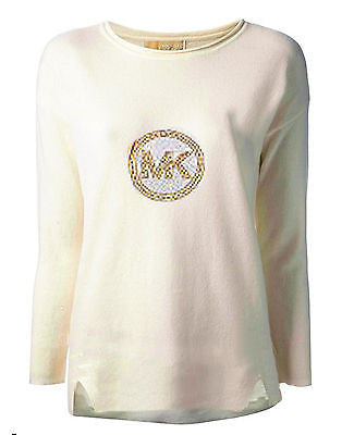 MICHAEL KORS Scoop Neck Tee Shirt Ecru Casual L/S Womens Pullover Knit Top NWT
