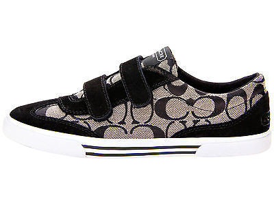 COACH PRIYA Womens 12CM Signature Denim Pigment Suede Fashion Sneakers Blk/Wht