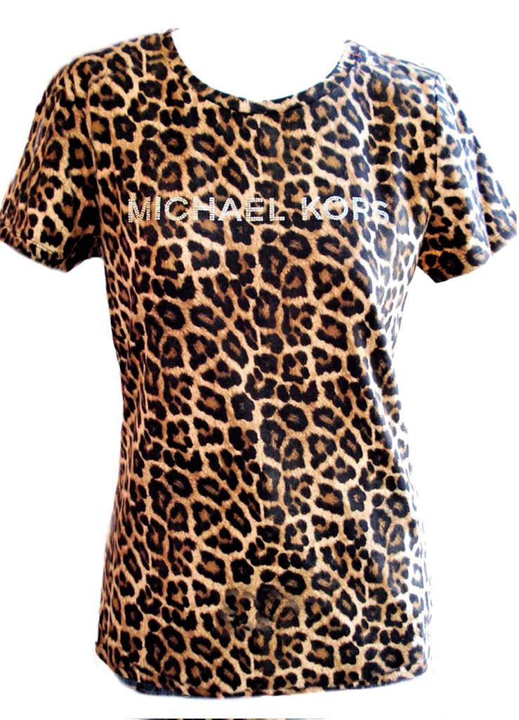 MICHAEL Kors Tee Shirt Animal Cheetah Stud Logo Casual Short Sleeve Top S to 3X