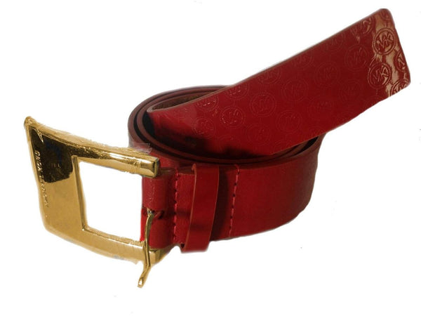 MICHAEL Kors Signature MK Logo 552217 Womens Patent Faux Leather Belt Wine M-XL